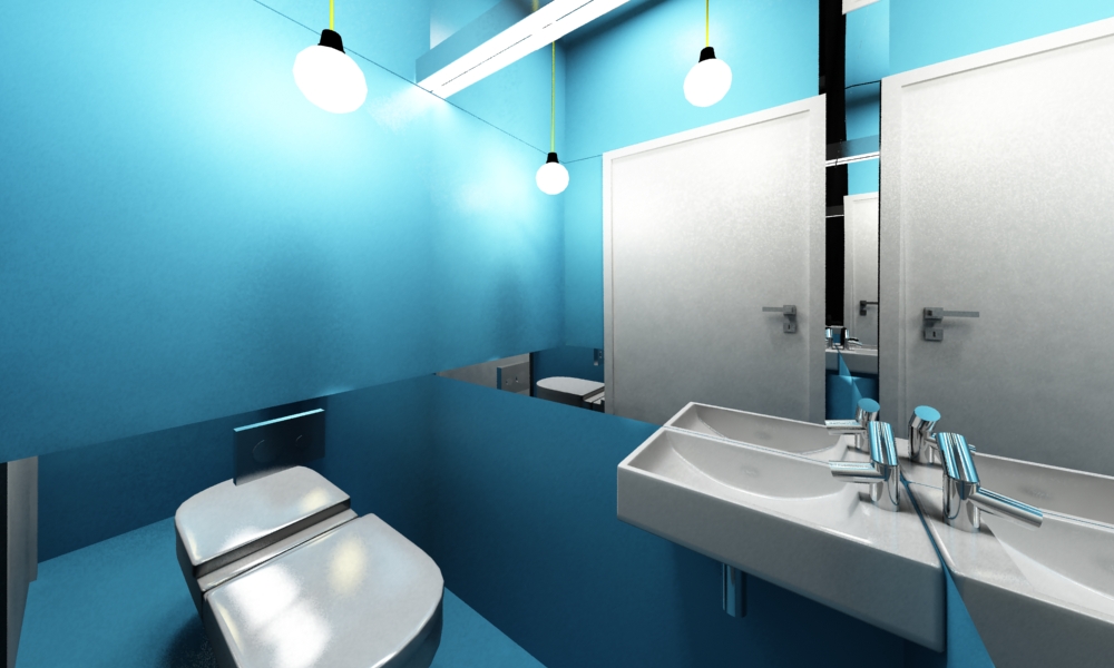 wizualizacja niebieskiej łazienki